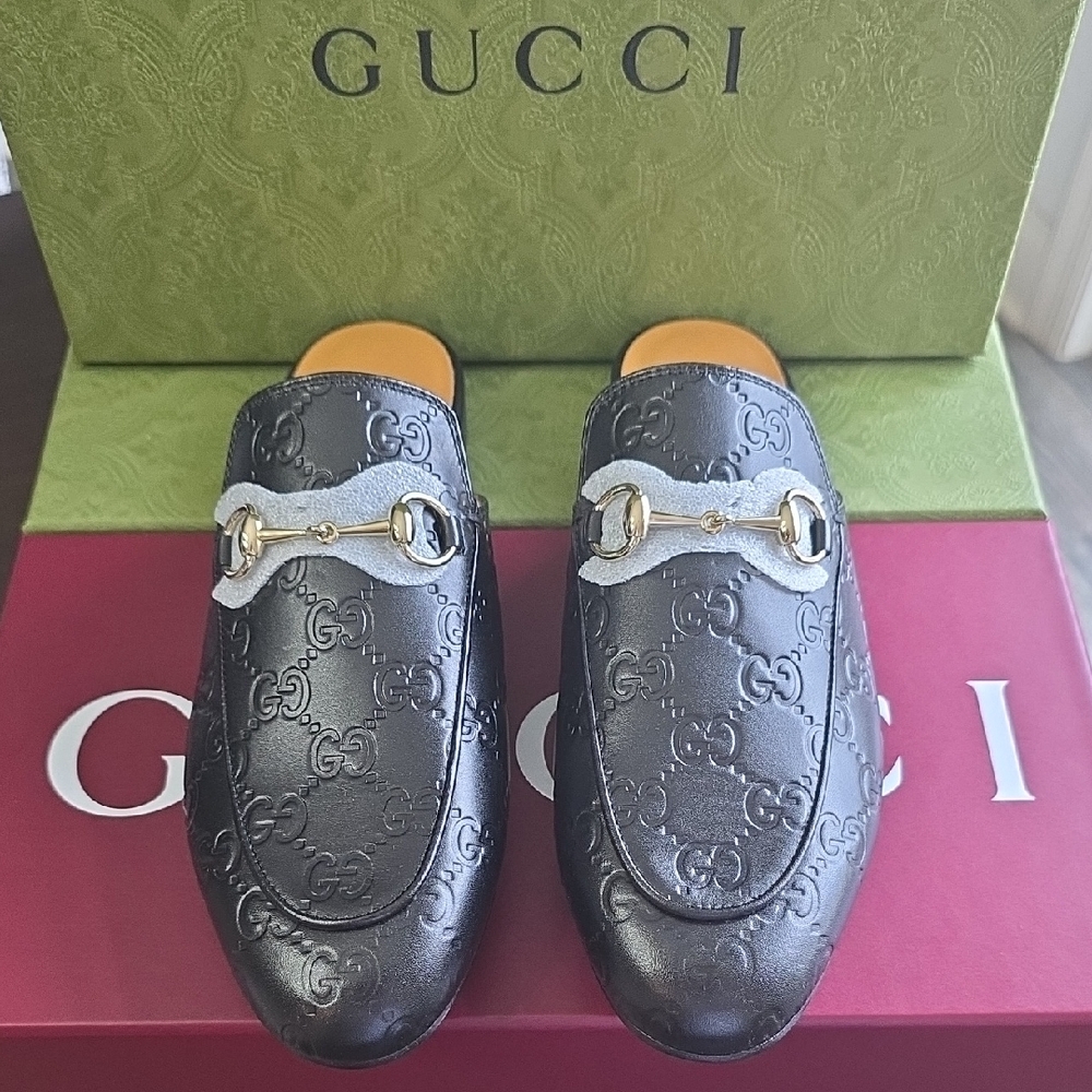 Gucci Black Embossed Leather Men's Slip-Ons